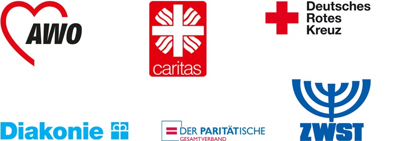 Die Logos der Spitzenverbände der Freien Wohlfahrtspflege.