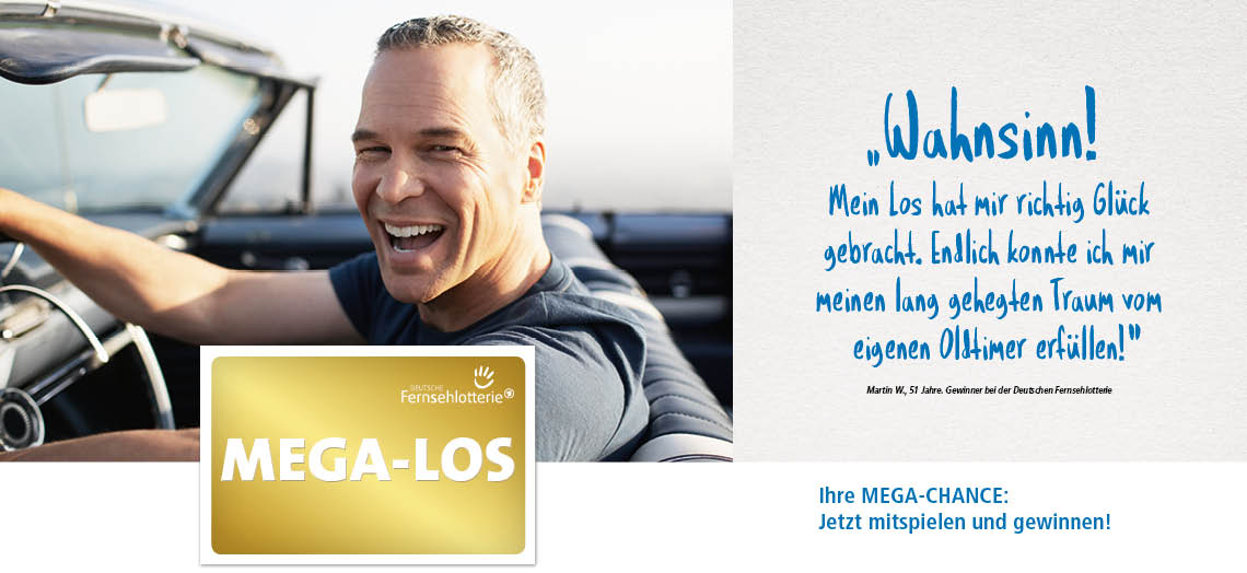 Mann im Oldtimer und MEGA-LOS